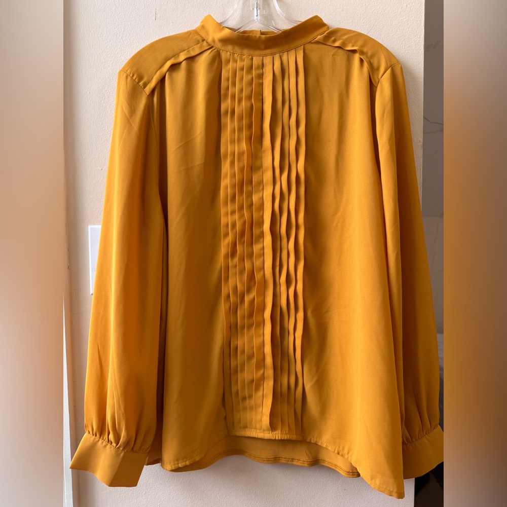 Ann Taylor Mustard Pleated Blouse
